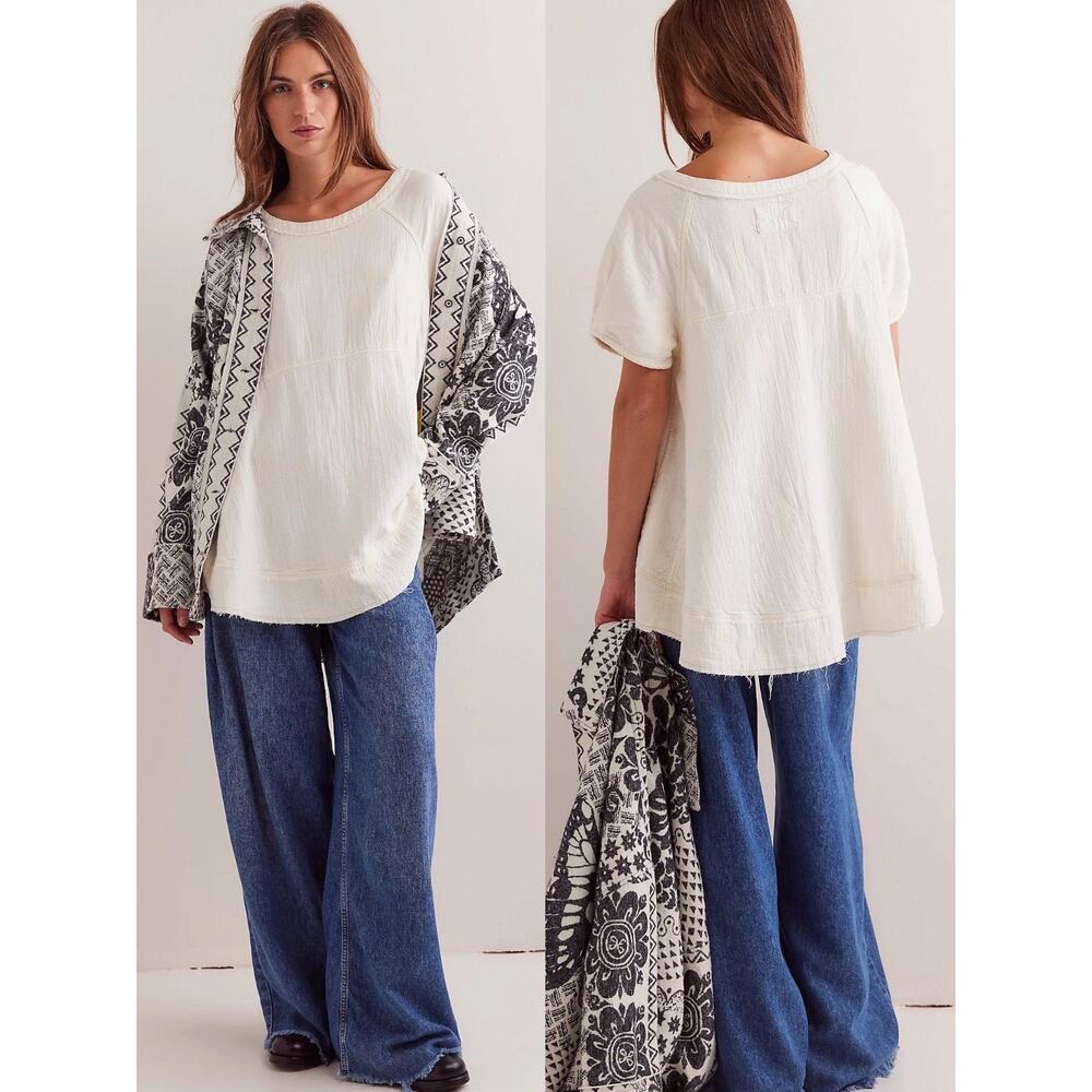 Free People Off-White Gauzy Scoop Neck Tunic